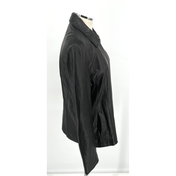 Gallery Womens Leather Black Jacket Blazer Sz L Soft Pockets Zip Front - Picture 5 of 8